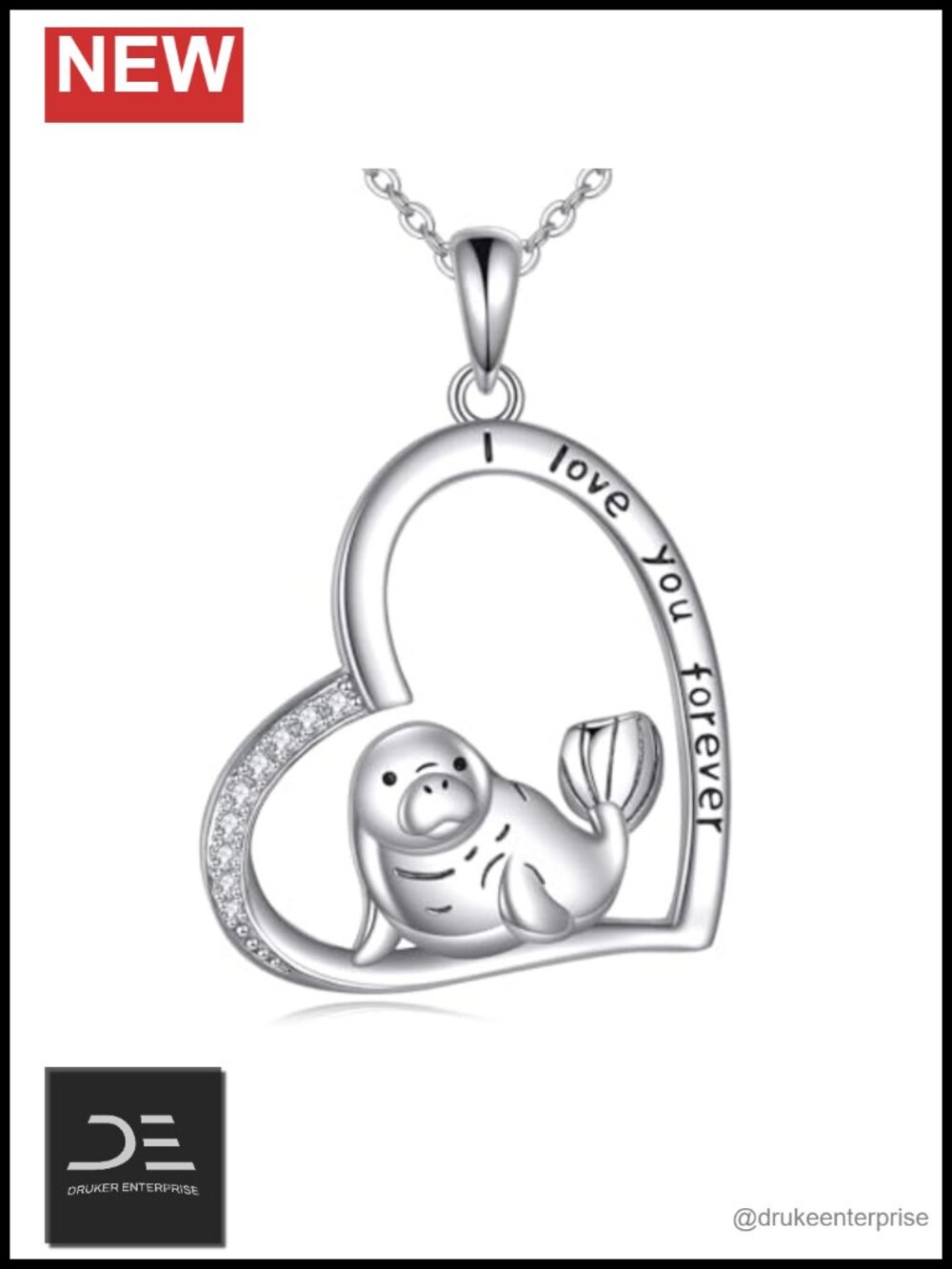 Handmade 925 Sterling Silver Manatee Pendant Necklace Ocean Sea Jewelry Gift
